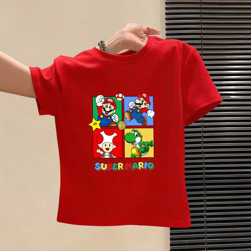 Childrens Summer Cotton ShortSleeved Mario Tshirt 2026 New Style Childrens Summer Clothing Loose Sleeve Top Trend