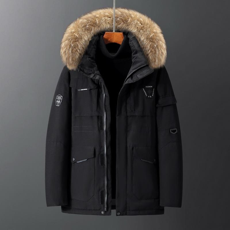 2025 Winter Men's Cold Protection Clothing Men's Short Outdoor Mid-Length Hooded Warm Jacket