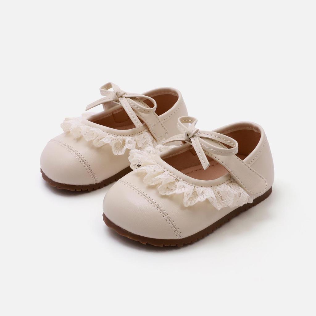 Spring Soft Leather Toddler Shoes with Lace & Butterfly Knot - Princess Style for Baby Girls