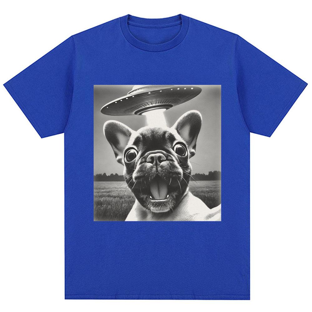 Francouzský buldoček UFO Vtipný meme Grafické tričko Vintage móda Muži Ženy Krátký rukáv Nadměrná velikost Bavlna Letní trička Streetwear