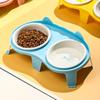 Ceramic Cat Food & Water Bowl with Slanted Design - Protects Cervical Spine, Anti-Tipping, Double Bowl for Feeding & Drinking