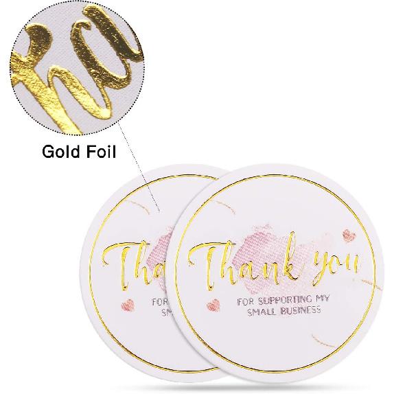 1.5" Thank You Stickers, 500pcs Round Labels for Supporting My Small Business, Elegant Blush Pink Gold Foil Sealing Stickers for Online, Retail