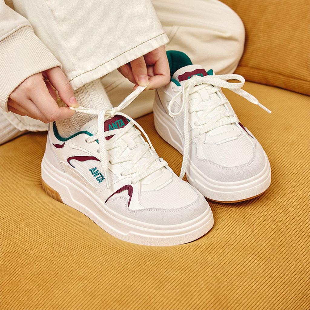 New Anta Life Collection Anti Slip Wear Resistant Low Top Skateboard Shoes Women's White Red Green 922348072-2