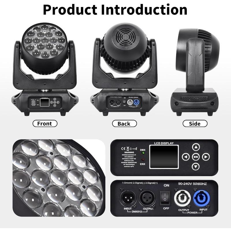 Four-in-One Focusing Shake Head RGBW LED Moving Light DMX512 Control for Music Festival Wedding Disco Stage Lighting