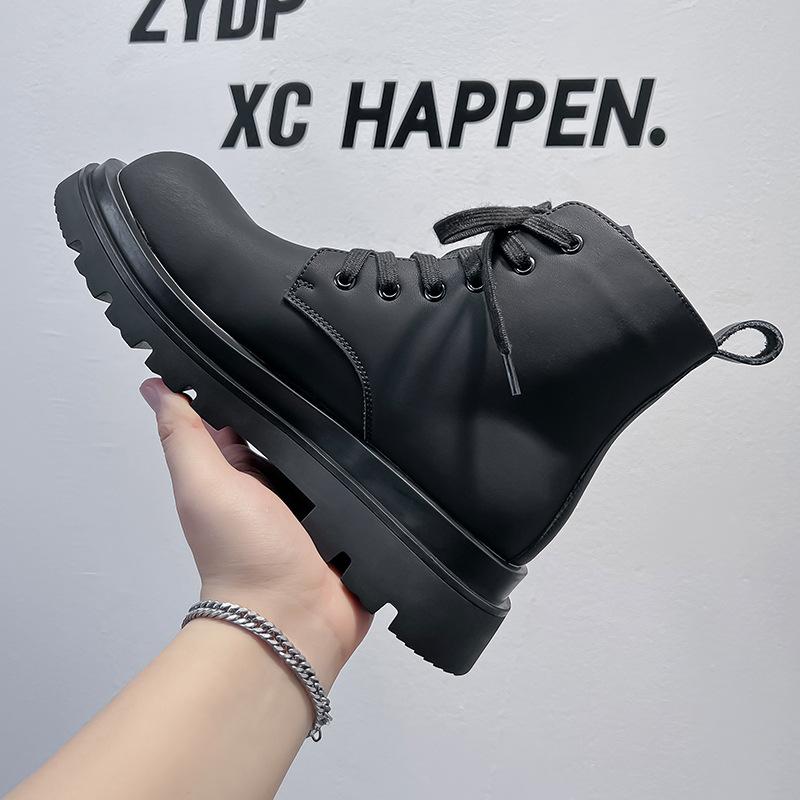 Martin Stiefel Herren Herbst und Winter Samt High-Top Schwarz Herren Britischer Stil Dicksohlige Erhöhende Lokomotivstiefel 5166-A