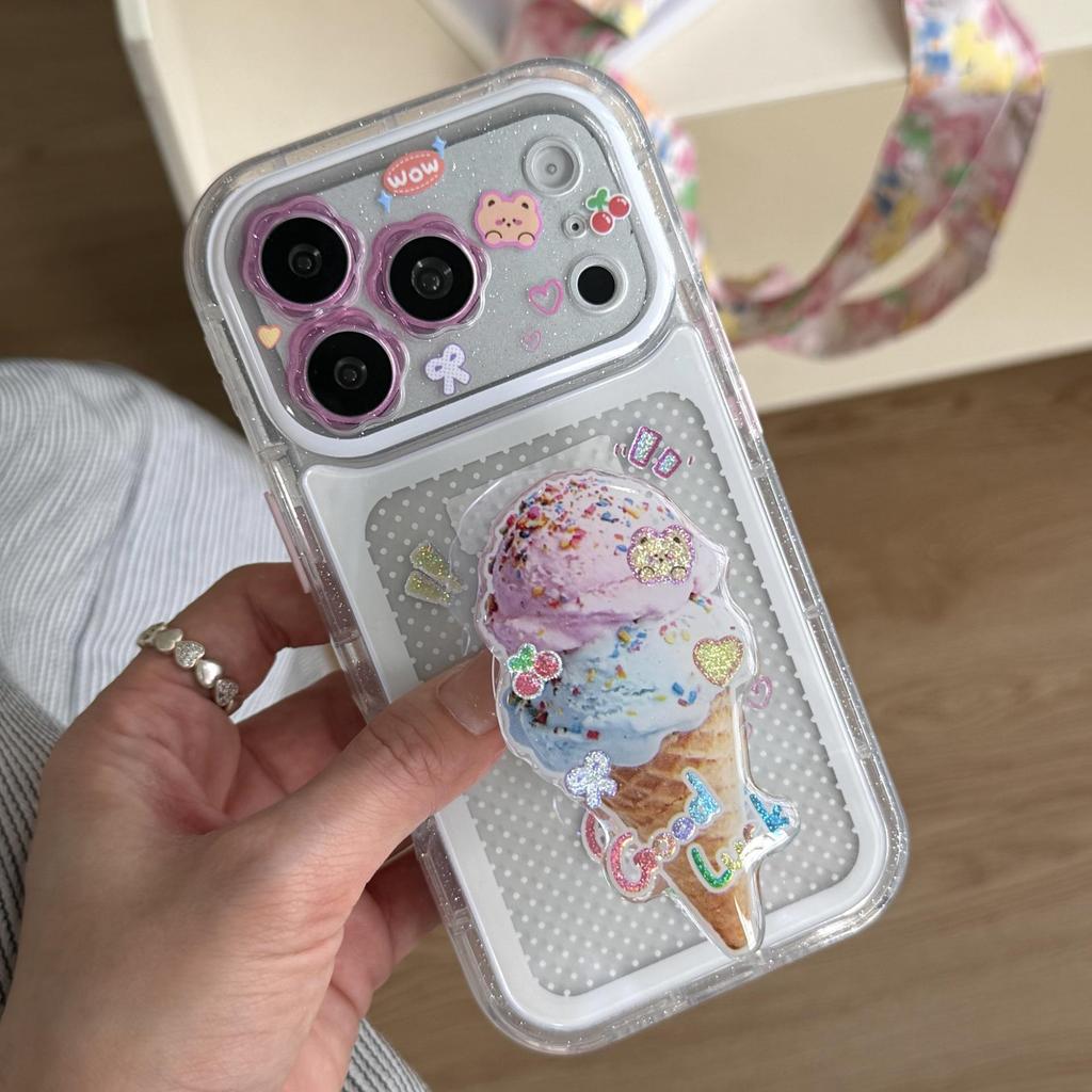 iPhone 15 Case: Gilded Ice Cream Cone Lens Holder (16 Pro Max & 17 Pro Compatible)