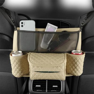 Car Seat Storage Bag PU Leather Auto Seat Middle Box Hanging Pocket For Stowing Car Organizer Holder For Handbag Tissue Drink