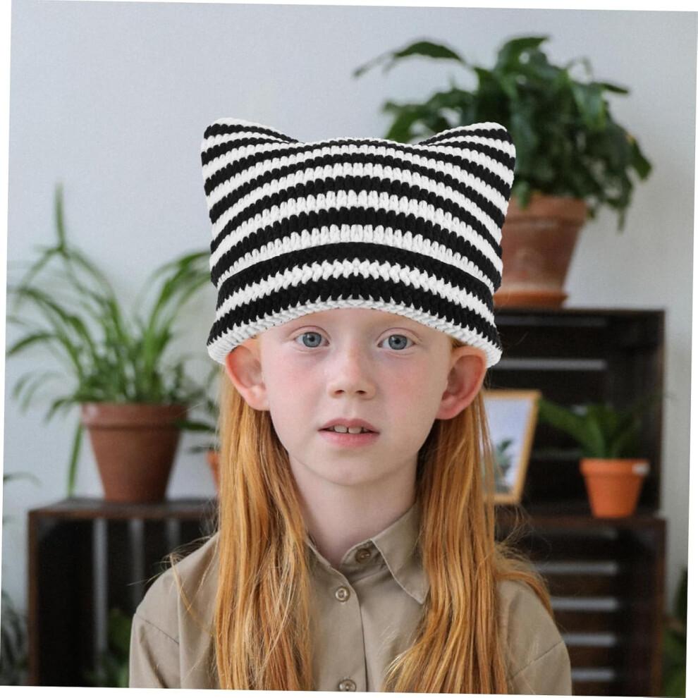 Warm Knit Beanie Cap Unisex Knitted Hat Cat Striped Knit Hat Comfortable Elastic