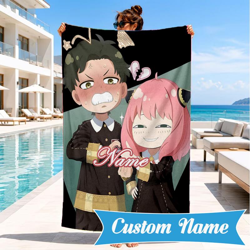 Custom Name Anya Sweet Fan family Beach Towel Microfiber Beach Towel, Lightweight and Quick-Dry, for Summer Travel, Swimming Pool Gift