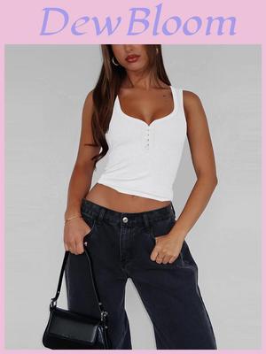 American Sexy Girl Low U Neck Sleeveless Top With Ribbed Fabric For Summer Party Wear
