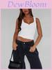 American Sexy Girl Low U Neck Sleeveless Top With Ribbed Fabric For Summer Party Wear