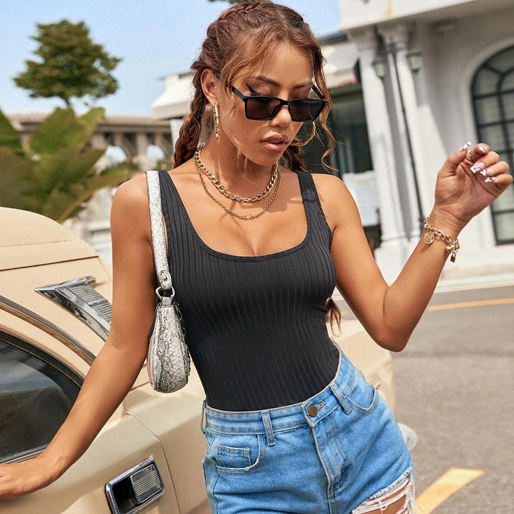 JKASHDK Women's Fashion Casual Solid Color Print Summer Spring Sleeveless U-Neck Slim Knitted Vests