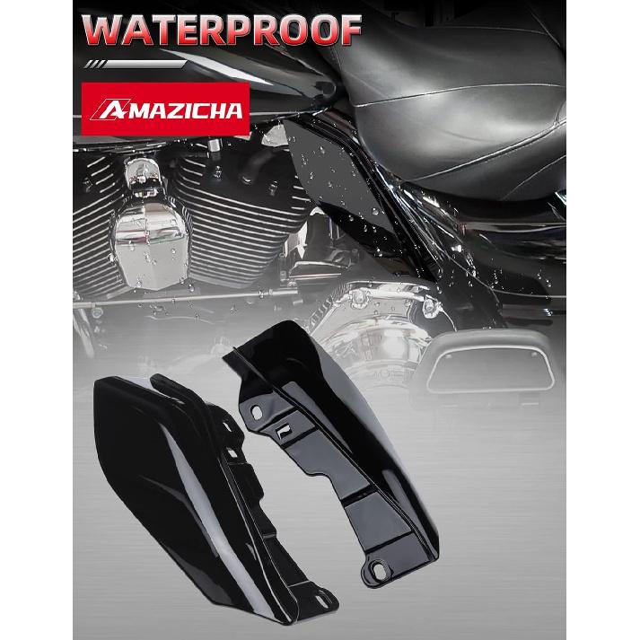 Amazicha Vivid Black Mid Frame Air Heat Deflectors Trim Left Right Set Compatible for Harley Touring and Trike 2009-2024 Models Without Cool Flow Fan
