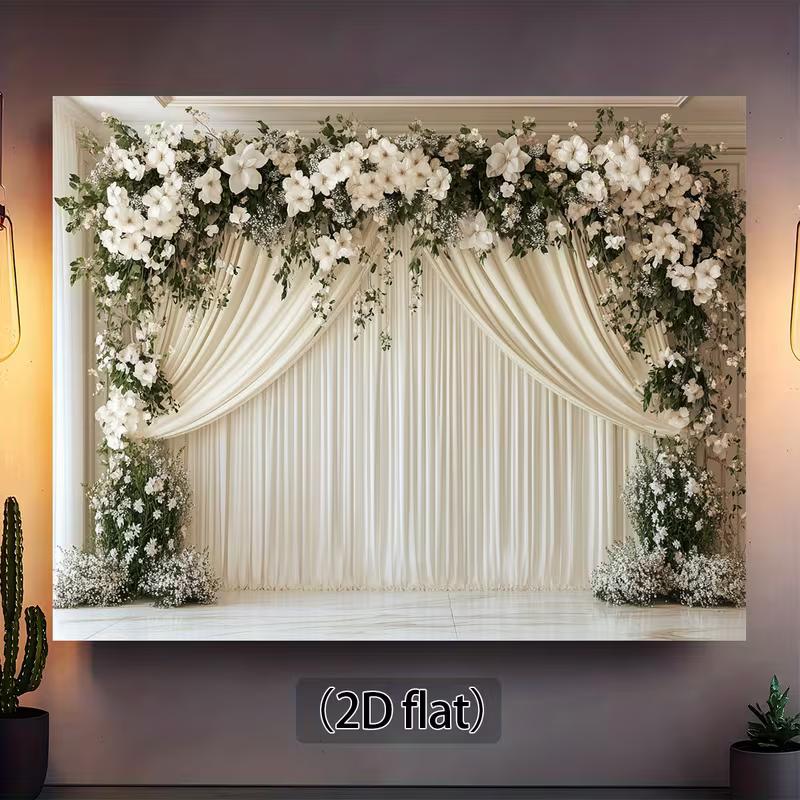 

2D Cream White Drape & Flower Arch Backdrop Romantic Wedding Party Background 47.2x31.5inch/120*80cm