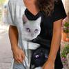 Cute Kitten T-Shirts Cat 3D Print Summer Women's Casual Short Sleeve V-Neck T Shirt Top Y2k Harajuku Tees Female Street Clothing