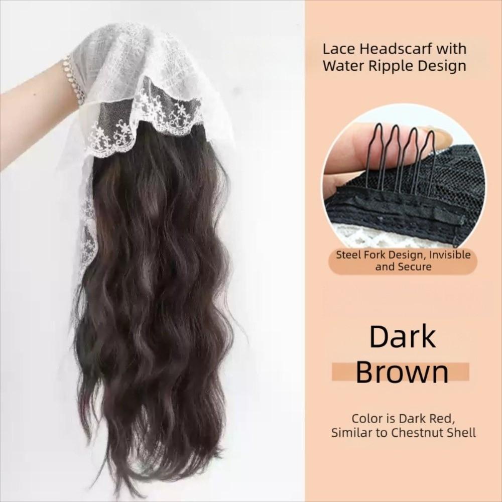 Floral Half Headband Wig Hair Scarf Long Wavy Hair Lace Headscarf Headband Wig  Party