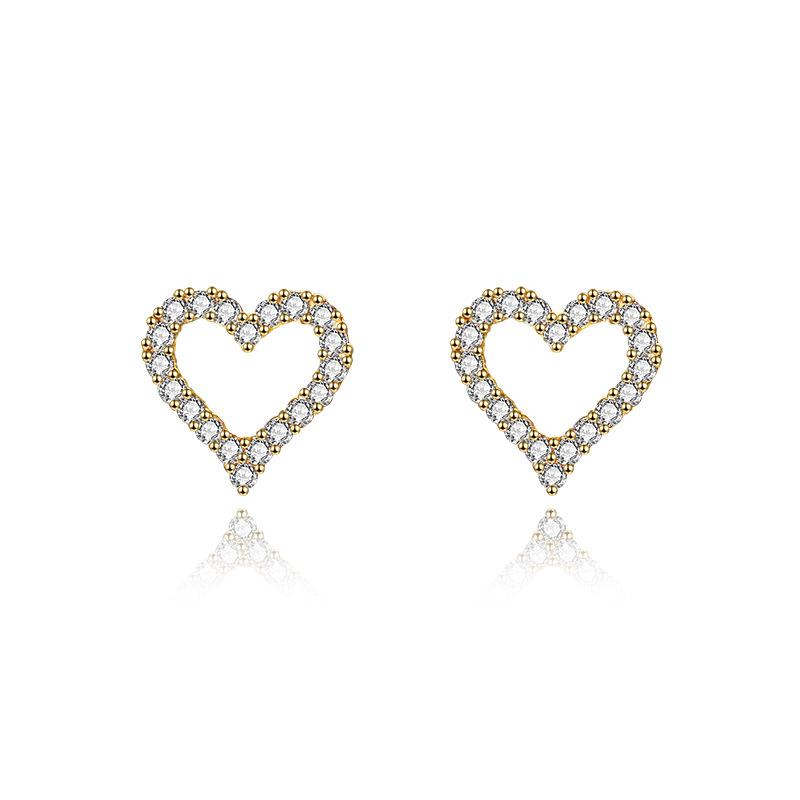 Diamond-inlaid Hollowed-heart Earrings Sweet Girly Heart-shaped Earrings for Women Fresh Style