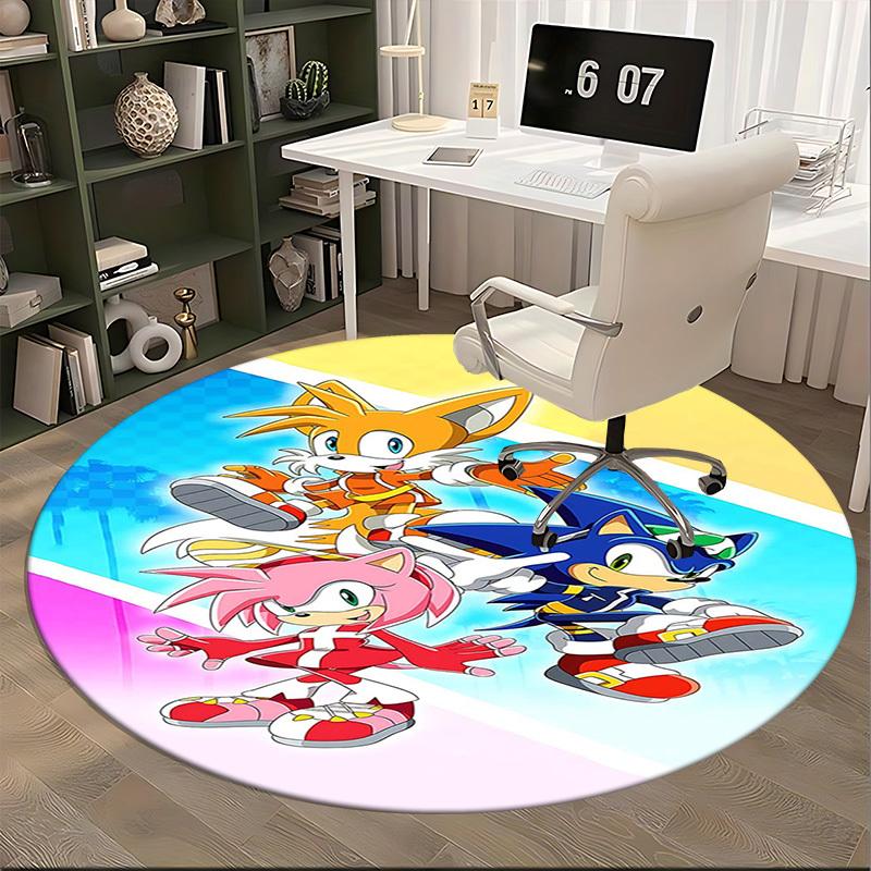 1pc Sonic, Tails & Amy: Anime Cartoon Design Round Carpet Office Chair Mat, NonSlip Rug for Home Decor