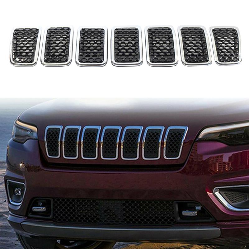 7 Pièces Grille Avant en Maille ABS Couvercle de Calandre Garniture 6AZ88DX8AB pour Jeep Cherokee