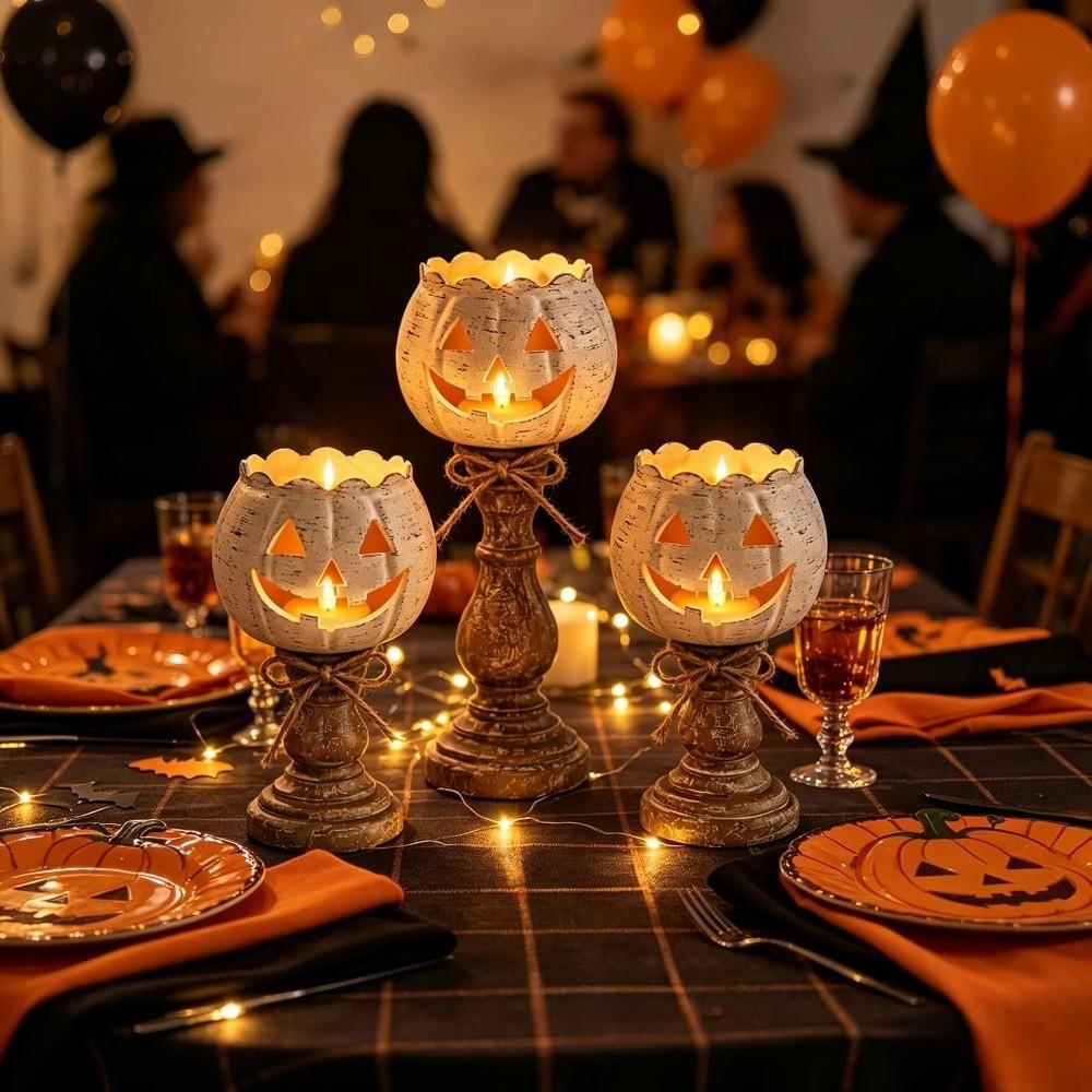 Cutout Face Pumpkin Tealight Candle Holder Scalloped Top Tealight Candle Holder  Thanksgiving Decor