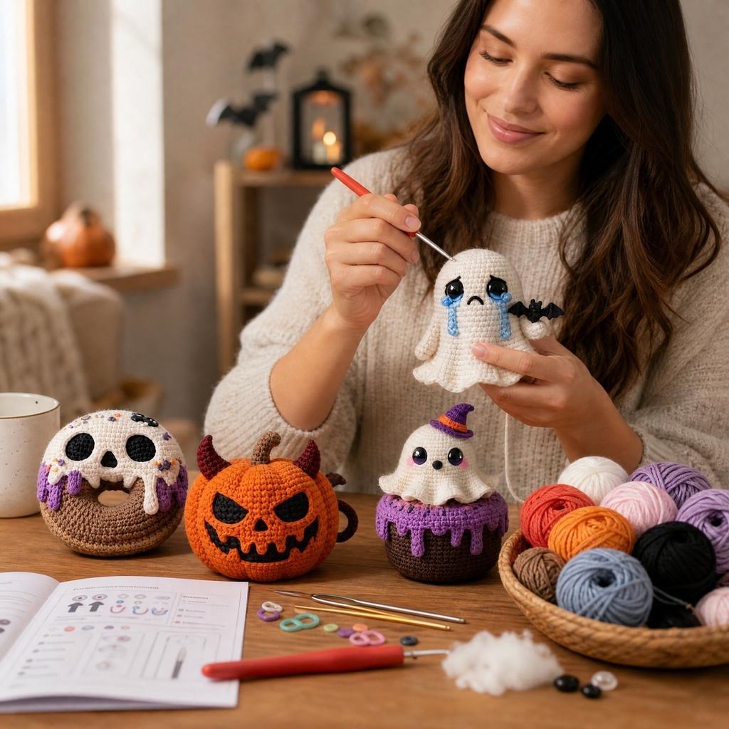 Hand Crochet Yarn Kit for Halloween Pumpkin Plush Doll with Instructions