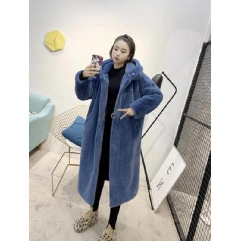 Furry jacket women's large size autumn and winter thickened imitation mink hair medium and long hooded loose plush imitation fur coat