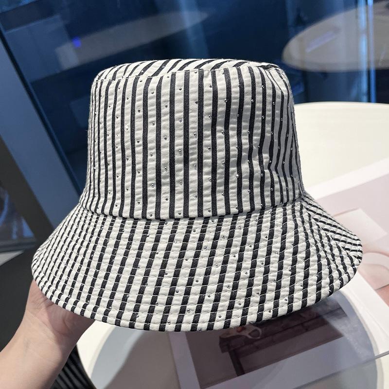 Spring and Autumn Water Diamond bucket hat Striped color matching hat Women's outdoor leisure bucket hat Shade basin hat