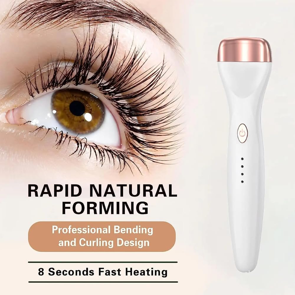 Heated Eyelash Curler 3-Second Curl | 3 Temp Modes for Lash Lift | All-Day Look, Waterproof & Smudge-Free (White)