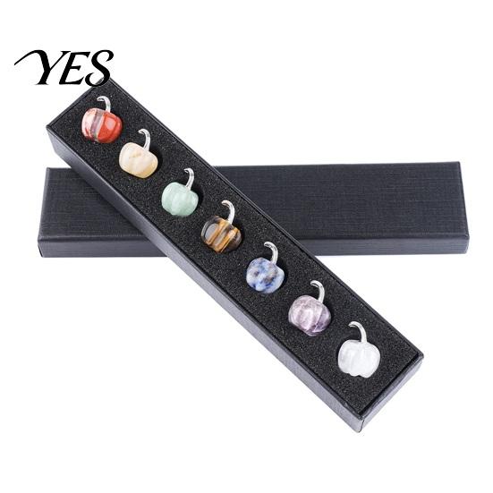 Artistic Desktop Decoration Set 7Pcs Hand Carved Natural Stone Apple Pumpkin Figurine Set, Mini Gemstone Ornaments Soft Color Crafts with Gift