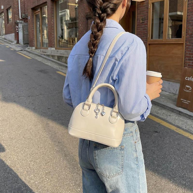 Glossy PU Handbag Women Fashion Mini Shoulder Bag Classic Oval Shape Crossbody Tote Bag