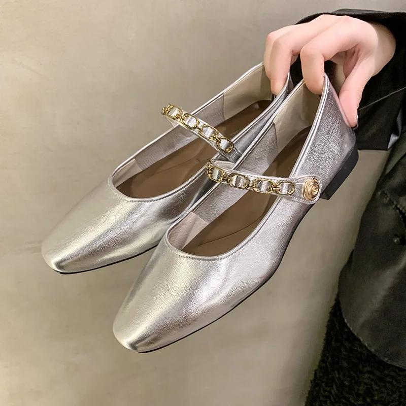 Fashion Retro Low Heel Soft Bottom Comfortable Hundred Mary Jane Shoes Women Shallow Pearl Chain Designer Shoes Black Sexy High Heels