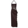 European and American sexy style splicing dress slim-fitting backless solid color waist hanging neck temperament long dress women's clothing