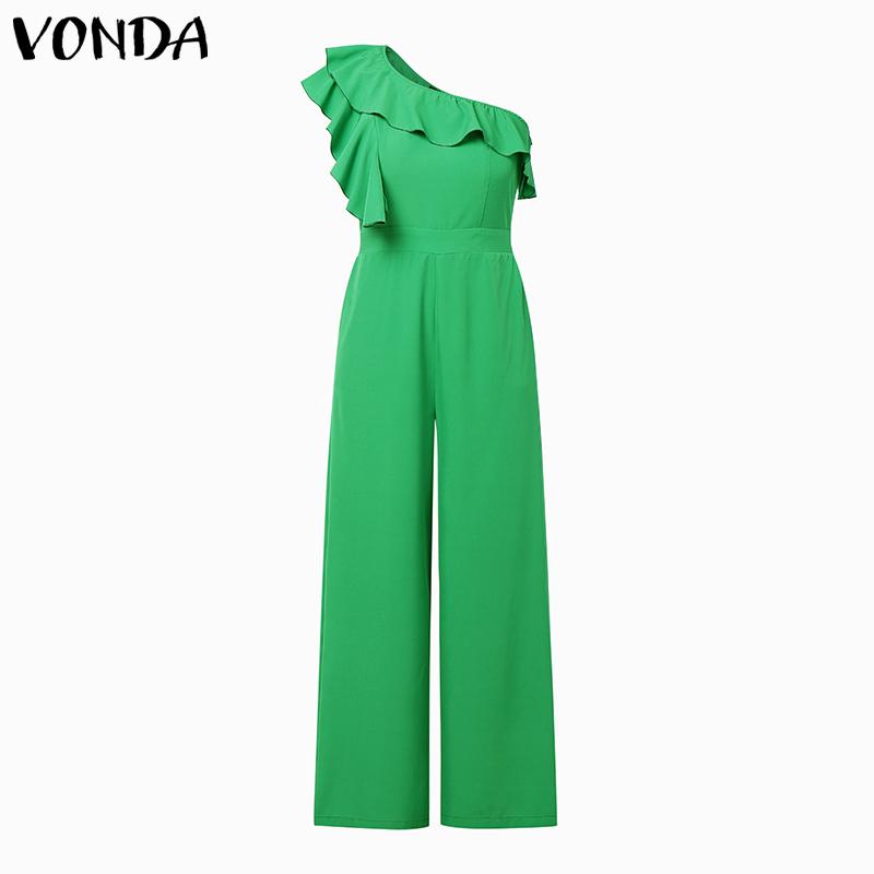

VONDA Женские комбинезоны с одним плечом, без рукавов, с оборками, повседневные, длинные S зелёный