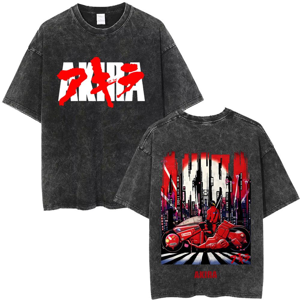 Washed Vintage Anime Akira T Shirts Japanese Science Fiction Cartoon Movie Shima Tetsuo Tshirt Men S Manga Oversized Tshirts