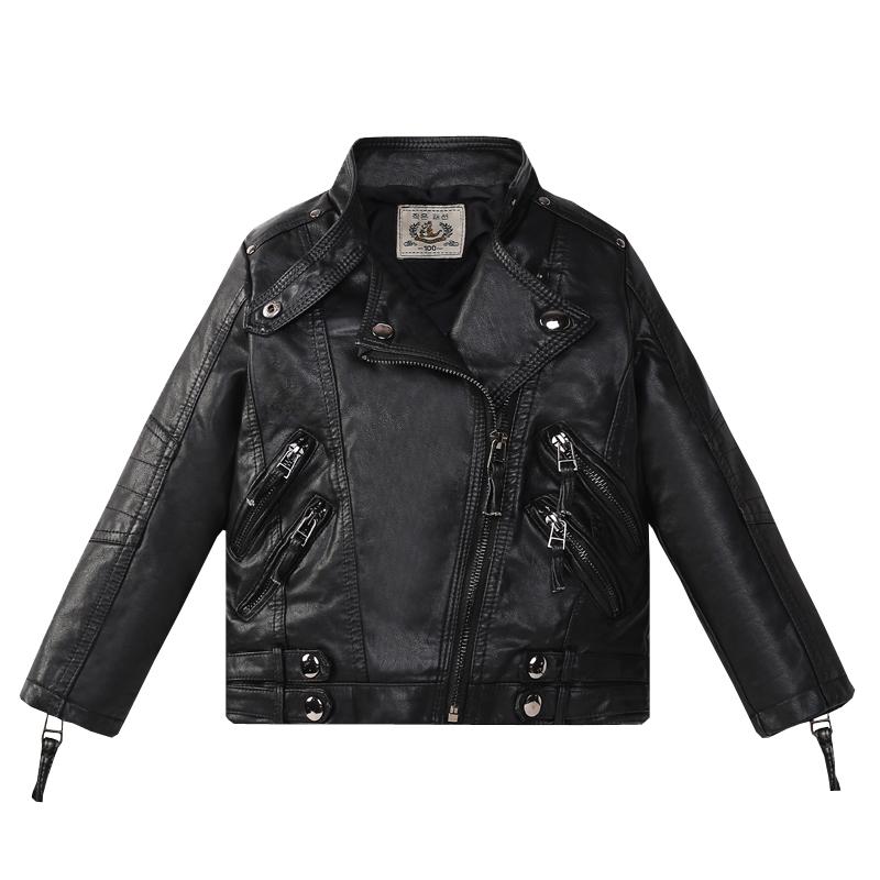 Kids Clothing Girls and Boys Leather Jacket Spring Autumn Stand Collar Pu Jacket