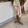 2025 nowe buty internetowej celebrytki, retro zamszowe szpiczaste na niskim obcasie, plisowane, średniej długości cholewki, modne, casualowe, kowbojskie buty damskie