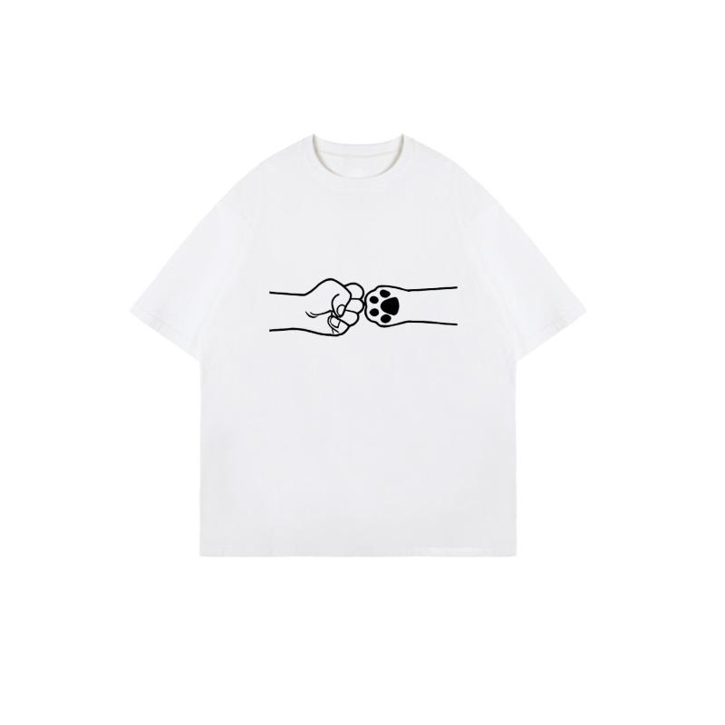 Oversized T Shirt Black Human Hand And Dog Paw Print Design Casual Wear For Women