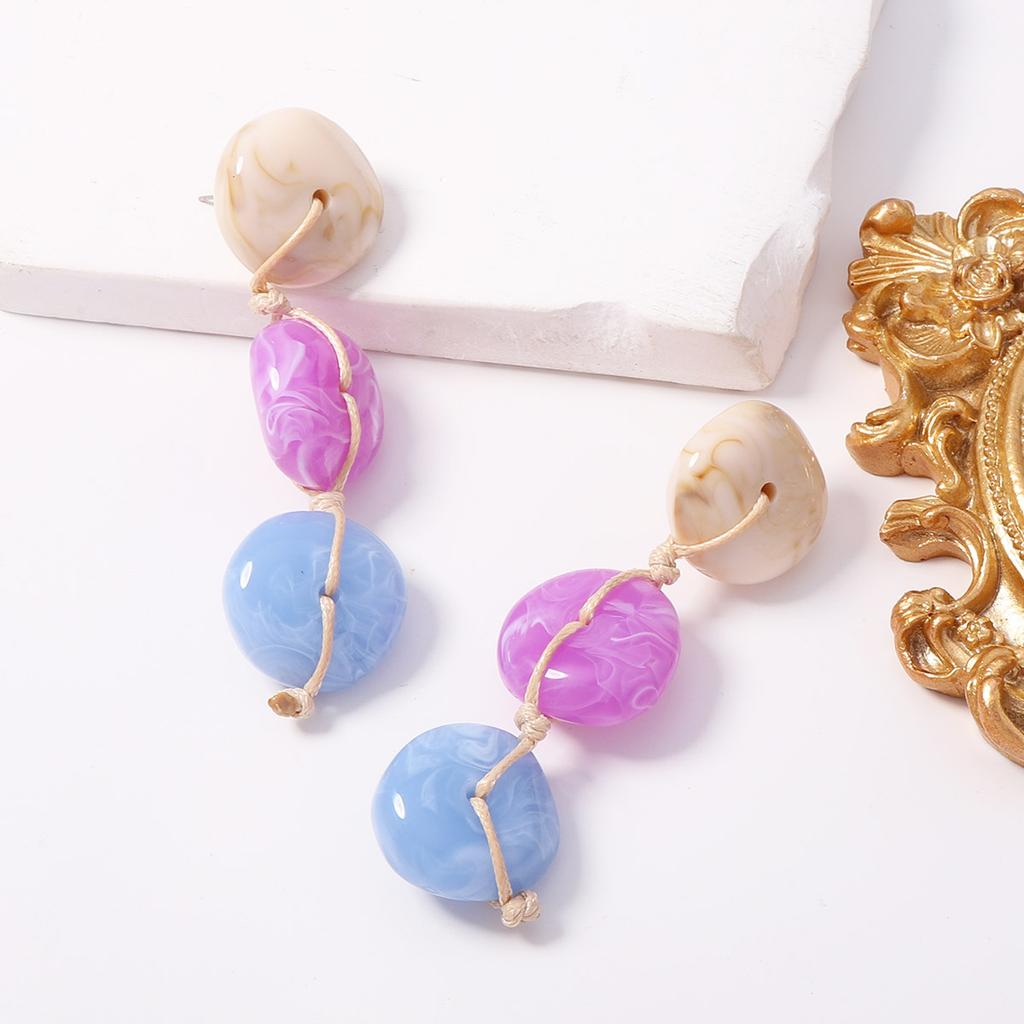 Bohemian Contrast Resin Beaded Handmade Knot Design Earrings Holiday Atmosphere Fashion Women's