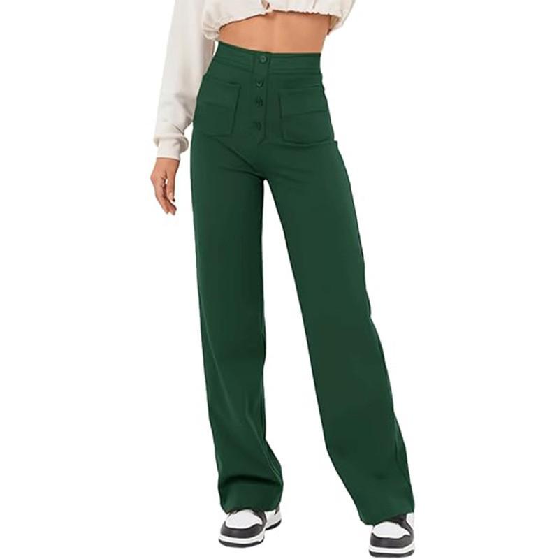 2024 Women's High-Waist Casual Straight Pants with Elastic Belt & Multiple Pockets