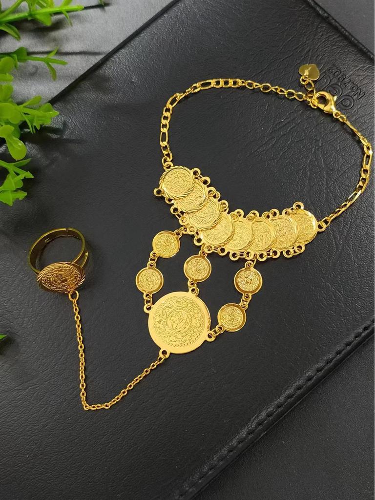 Trendy European American Hand Chain Bracelet Ring Combo for Women