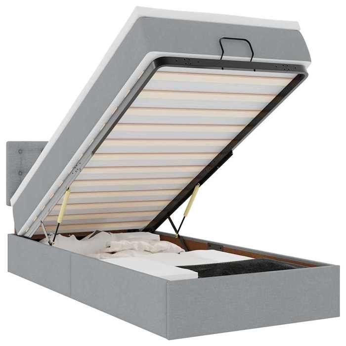 VidaXL Ottoman Bed with Mattress Light Grey 100x200 Cm Fabric 3311601