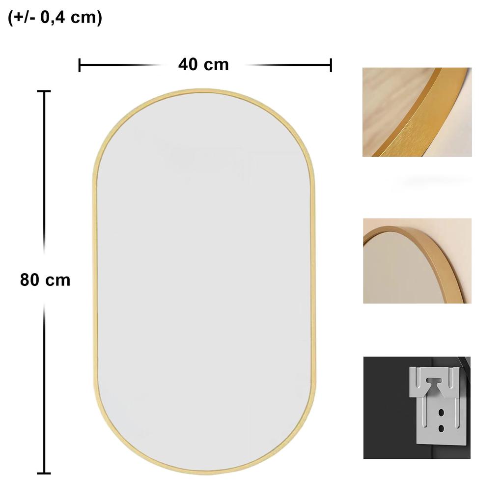 Oval Mirror 80X40Cm Gold Frame