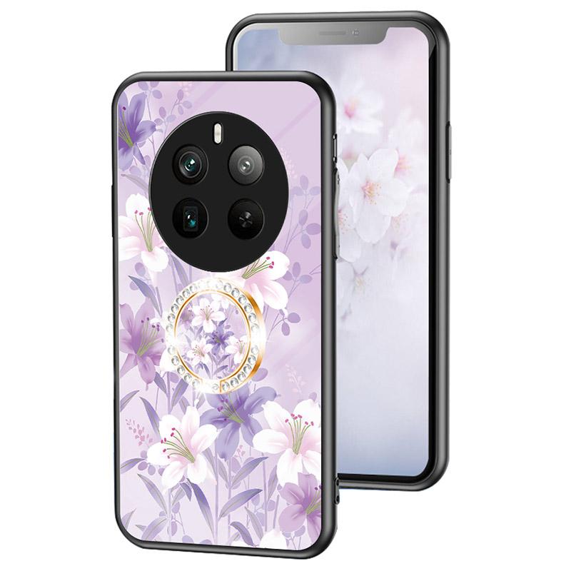 

Чехол для Realme 12 Pro+ 5G/12 Pro с кольцом-держателем, из закаленного стекла, с цветочным дизайном Purple Magnolia