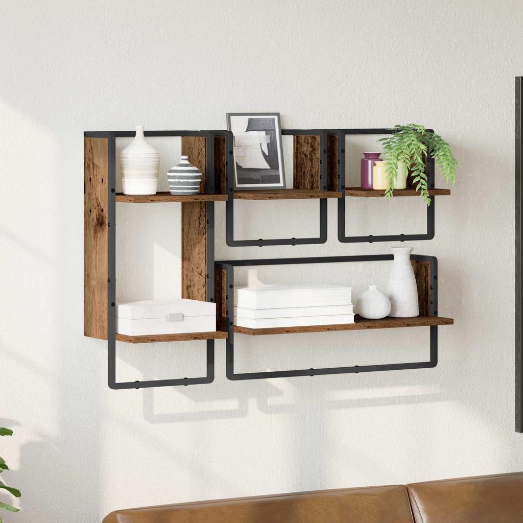 Wall Shelf Set 4 pcs Reclaimed Wood Look 65 x 25 x 30 cm Engineered Wood