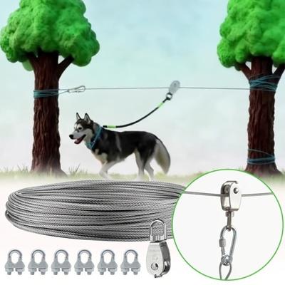 Metal Buckle Dog Runner for Yard Anti Rust Dog Tie Out Trolley Wire Rope  Large Dogs