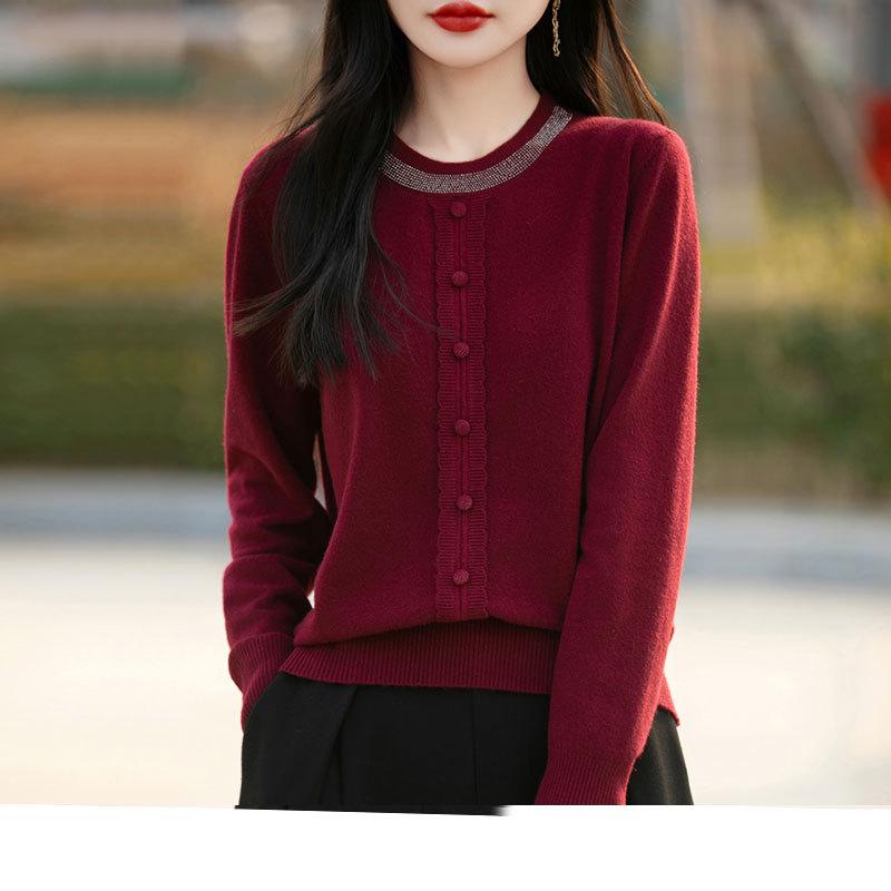 Herbst Winter Rundhals Lässige Mode Pullover Unterteilter Pullover Damen Einfarbig Alleskombinierbar Strickoberteil