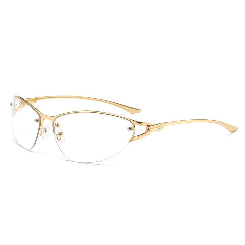 Occhiali da Sole Unici a Mezza Montatura Curva in Metallo Stile Cat-Eye per Donna, Occhiali da Sole alla Moda Y2K con Protezione UV Stile Europeo e Americano per Uomo