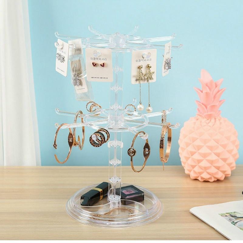 Rotating Plastic Earring Storage Rack Bracelet Hanging Necklace Earring Display Rack Small Jewelry Rack Hair Ring Jewelry Tray