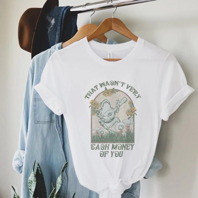 That Wasnt Very Cash Money Funny Meme TShirts Short Sleeve Vintage Cute Frog Graphic Tees Women Cottagecore Aesthetic Tops
