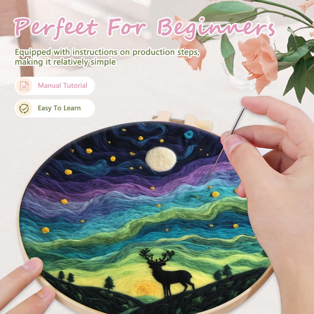GATYZTORY DIY Wool Painting Kit With Frame Felting Needles Handmade Picture Kit Sunset Scenery For Home Decors Crafts Gift